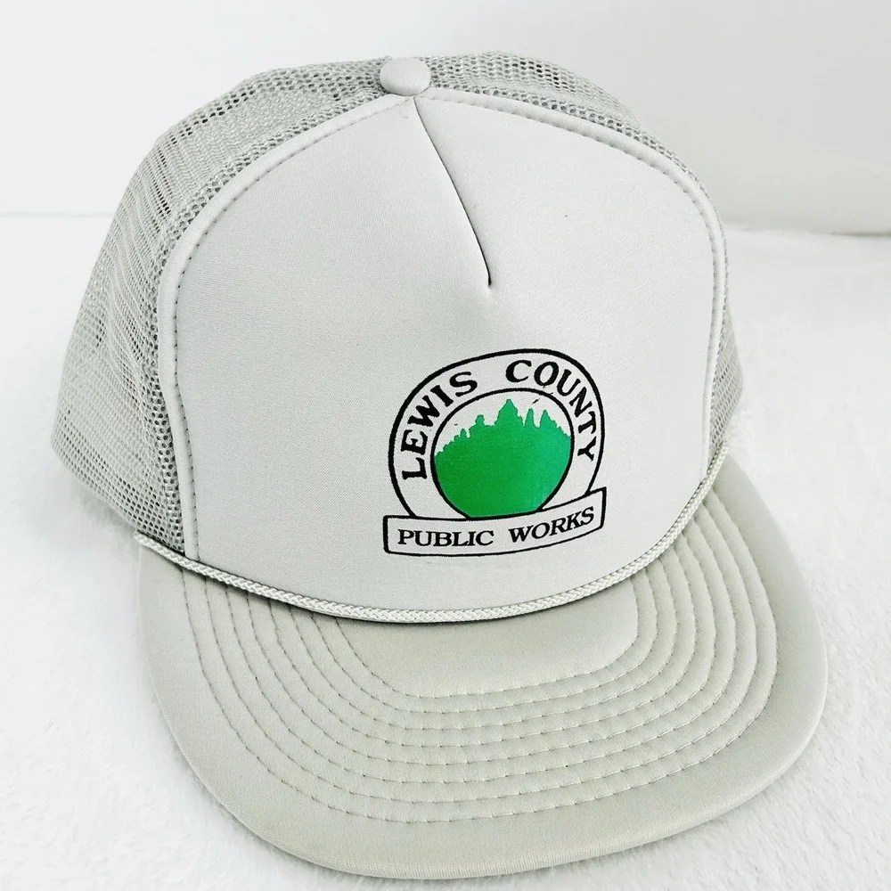 Lewis County Public Works Rope Foam Trucker Hat Cap Snapback Gray Outdoors